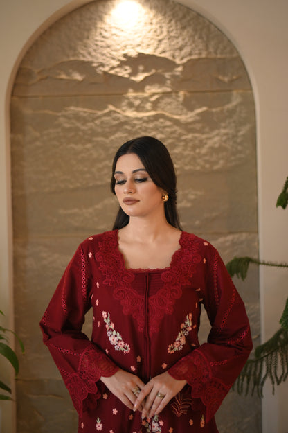 Red embroidered luxury khaddar set 2pc