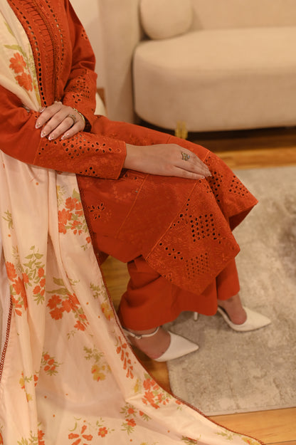 Rust Embroidered Luxury Khaddar Set – 3 Piece / 2 Piece