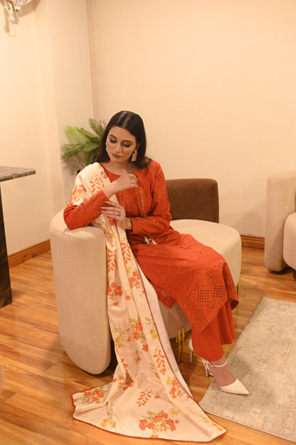 Rust Embroidered Luxury Khaddar Set – 3 Piece / 2 Piece