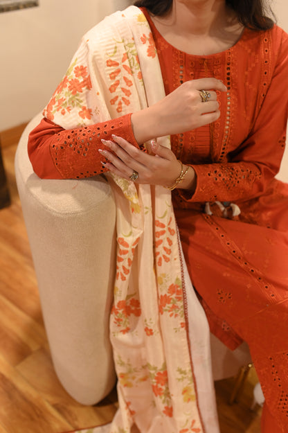Rust Embroidered Luxury Khaddar Set – 3 Piece / 2 Piece