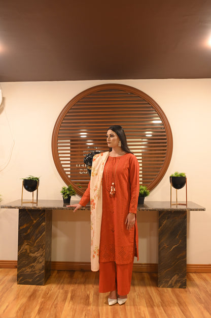 Rust Embroidered Luxury Khaddar Set – 3 Piece / 2 Piece