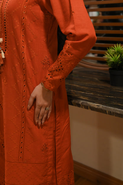 Rust Embroidered Luxury Khaddar Set – 3 Piece / 2 Piece