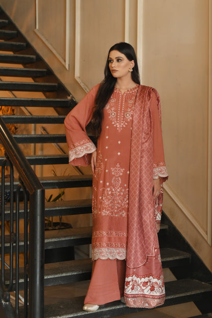 Peach Embroidered Luxury Karandi set 3pc