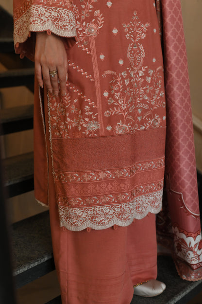 Peach Embroidered Luxury Karandi set 3pc