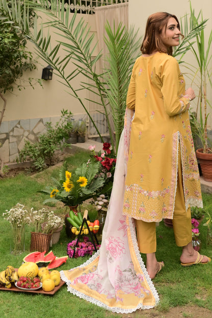 Lime blossom 3Piece Embroidered lawn