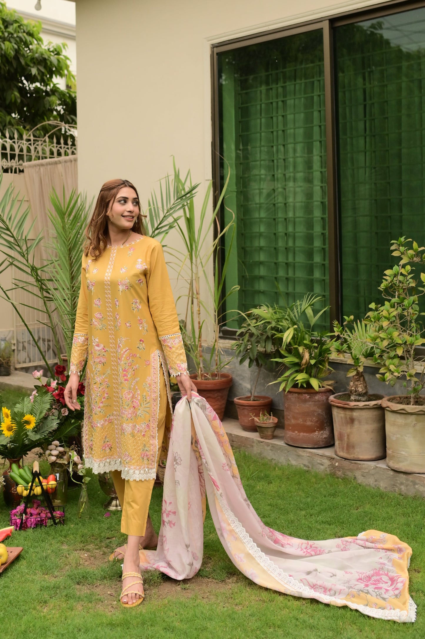 Lime blossom 3Piece Embroidered lawn