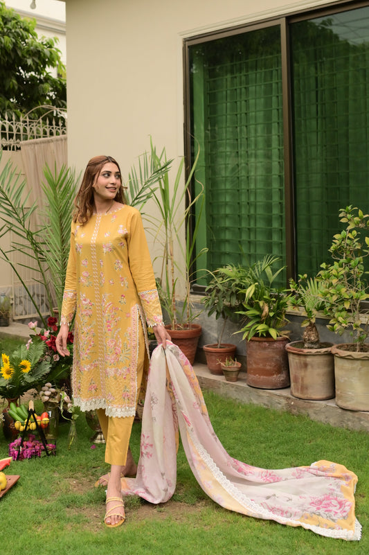 Lime blossom 3Piece Embroidered lawn