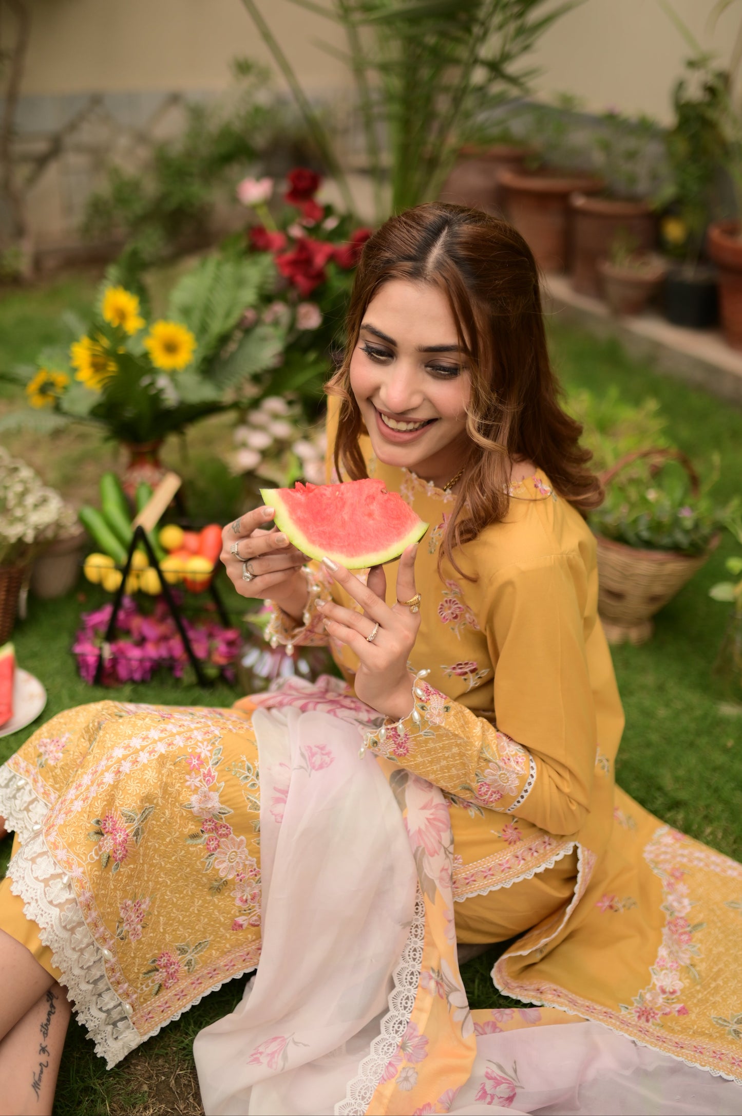 Lime blossom 3Piece Embroidered lawn