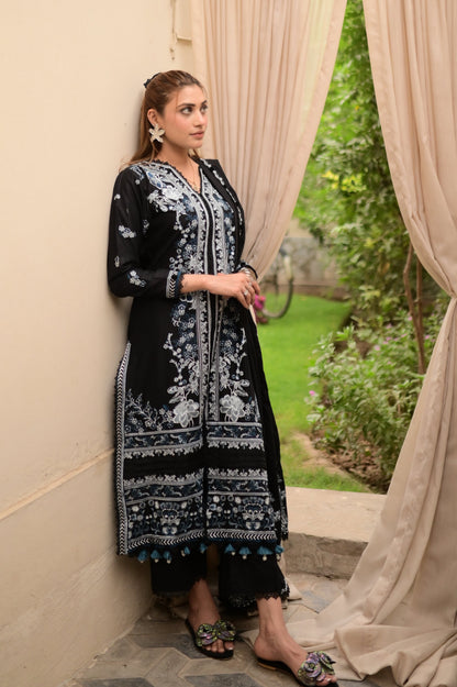 Midnight bloom 3Piece Embroidered lawn