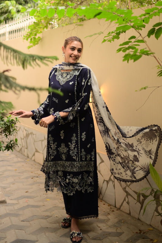 Sapphire bloom-3Piece Embroidered lawn