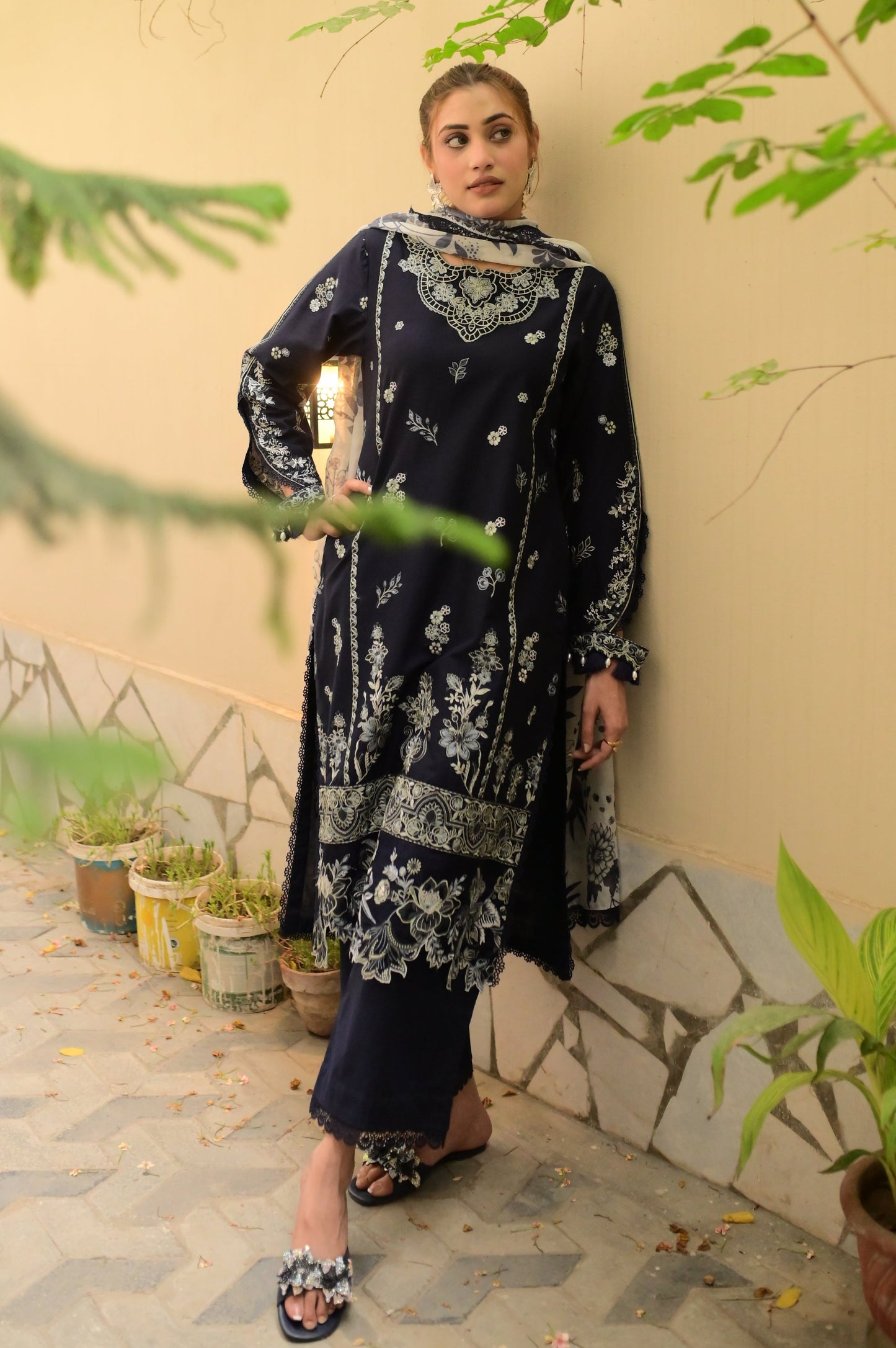 Sapphire bloom-3Piece Embroidered lawn