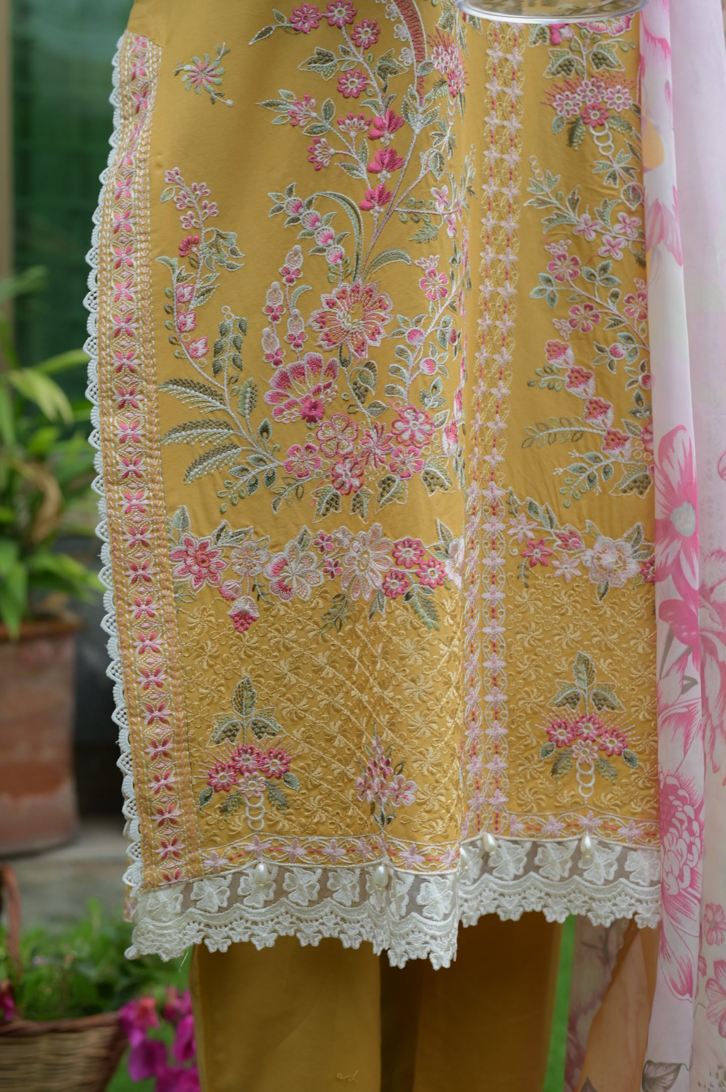 Lime blossom 3Piece Embroidered lawn