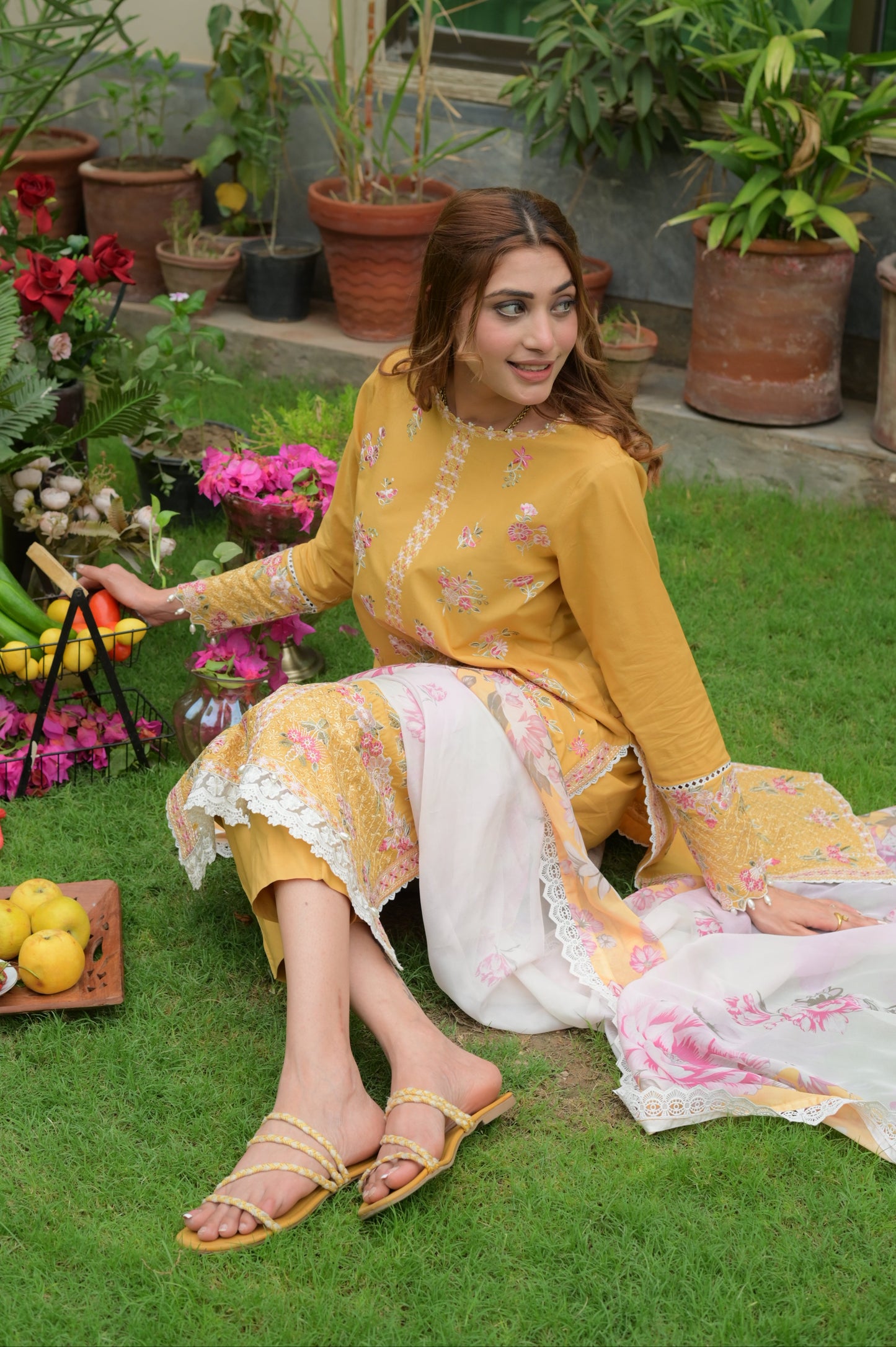 Lime blossom 3Piece Embroidered lawn