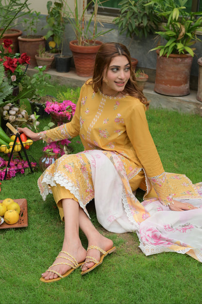Lime blossom 3Piece Embroidered lawn