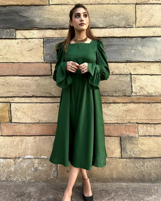 Green belted dress